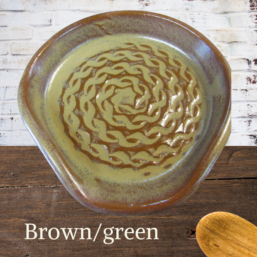 Spoon rest for stove with scroll design pottery for ladles spatulas by the oven ceramic