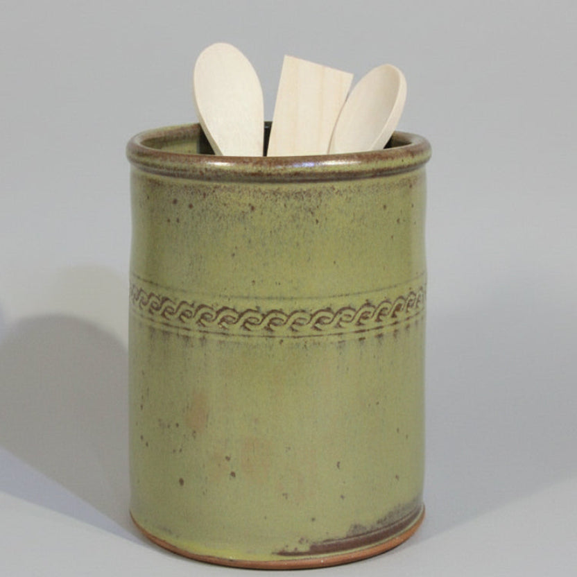 Utensil Holder, and Wine Chiller straight cylinder pottery handmade for spatulas by the stove or vase or wine chiller